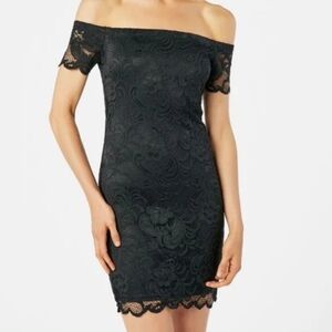 Ambiance Black Lace Mini Off Shoulder Dress M Medium
